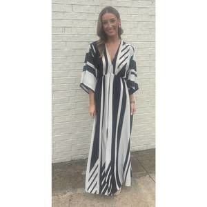 NEW KLD. SIGNATURE maxi deep v dress in black/cream